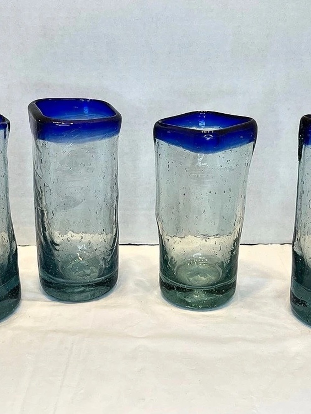 Blue & Green Handblown Glass Drinkware Set of 4